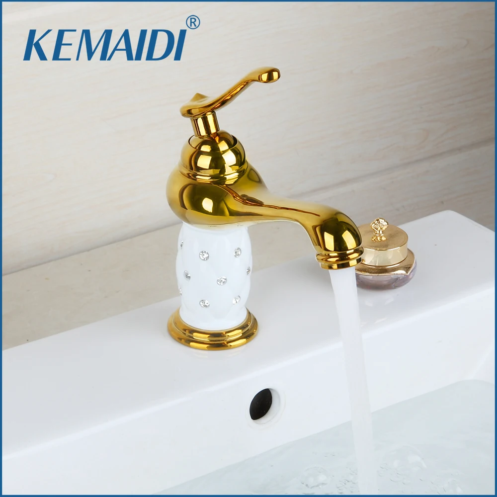 Billige KEMAIDI Diamant Kristall Körper Einzigen Handgriff Bad Waschbecken Mischbatterie Bad Wasserhahn Gold Fertig Bad Armaturen Deck Montiert