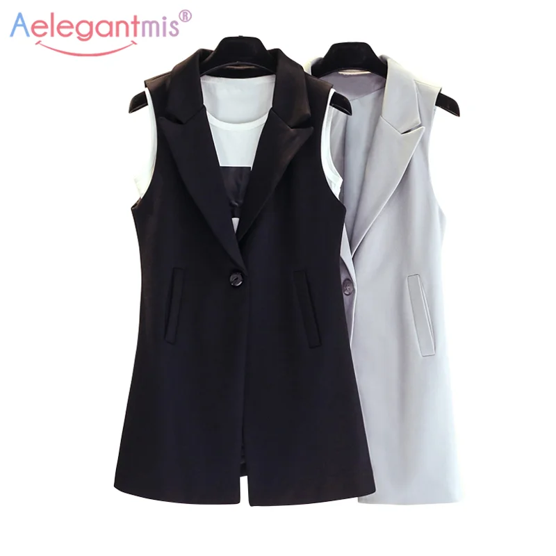 Aelegantmis Chaleco largo clásico para mujer, traje elegante, chaqueta sin  mangas para primavera y otoño, ropa de abrigo, Chaleco Ajustado para  oficina|Chalecos y chalecos| - AliExpress