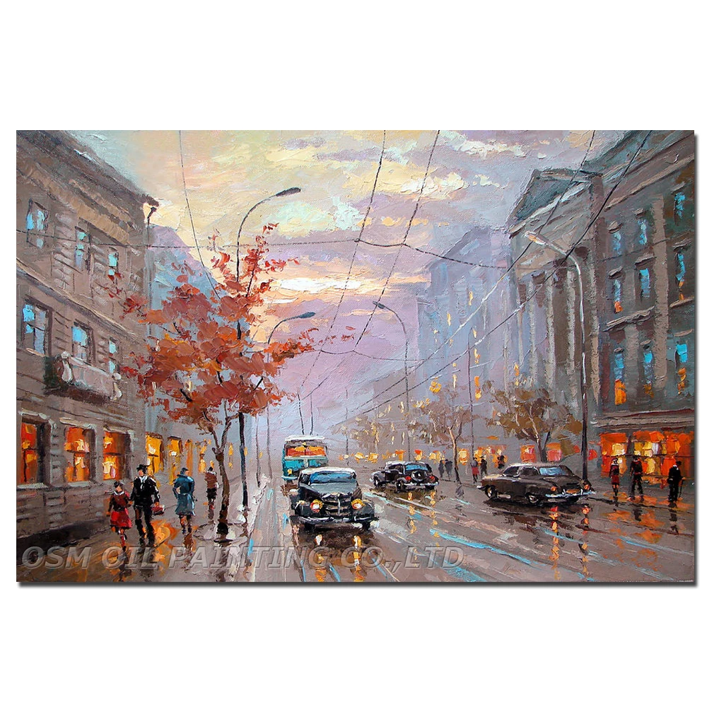 

Free Shipping High Quality Impression Street Oil Painting on Canvas Pure Hand-painted Walking in Street Canvas Oil Painting