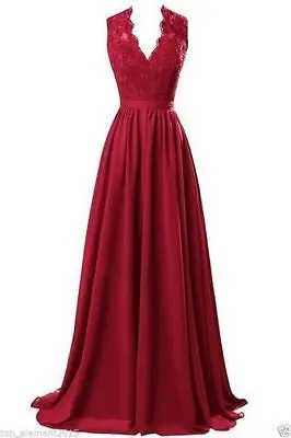 Aswomoye A Line Вечерние платья с v-образным вырезом, кружевное, королевское, синее, красное, черное шифоновое вечернее платье, уникальные платья для выпускного вечера - Цвет: Burgundry