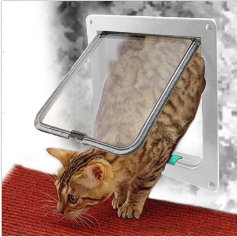 

4 Way Lockable Dog Cat Kitten Door Security Flap Door ABS Plastic S/M/L/XL Animal Small Pet Cat Dog Gate Door Pet Supplies