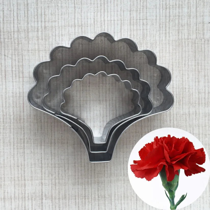 3 pcs/set Carnation Petal Cutters, Stainless Steel Cookie Fondant Cake Cutters Set, Cake