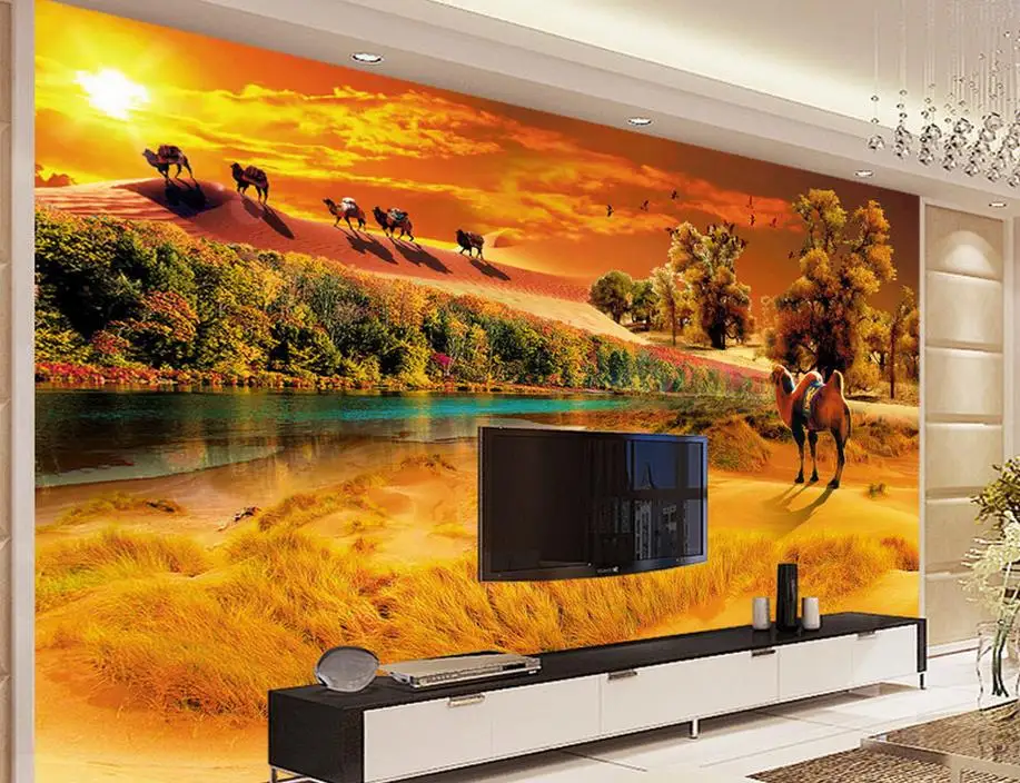 customize 3d mural wallpaper modern Faint yellow desert oasis 3d mural