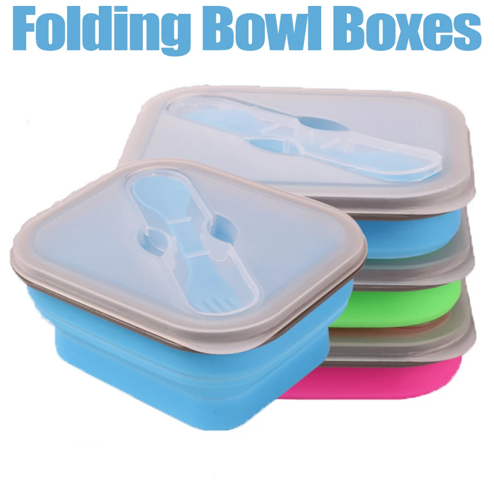 

Portable Silicone Crisper Lunch Box Bowl Bento Boxes Folding Collapsible Storage Food Box Blue Red Green Kitchen Crisper