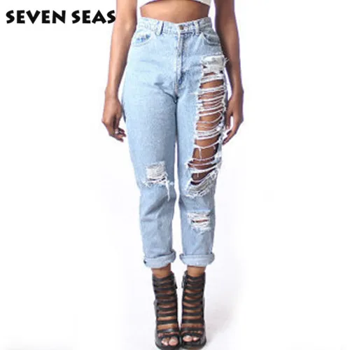 Popular Baggy Boyfriend Jeans-Buy Cheap Baggy Boyfriend Jeans Lots Destroyed ripped jeans for women plus size baggy boyfriend jeans with hole Distressed high waist jeans - Popular Baggy Boyfriend Jeans-Buy Cheap Baggy Boyfriend Jeans Lots