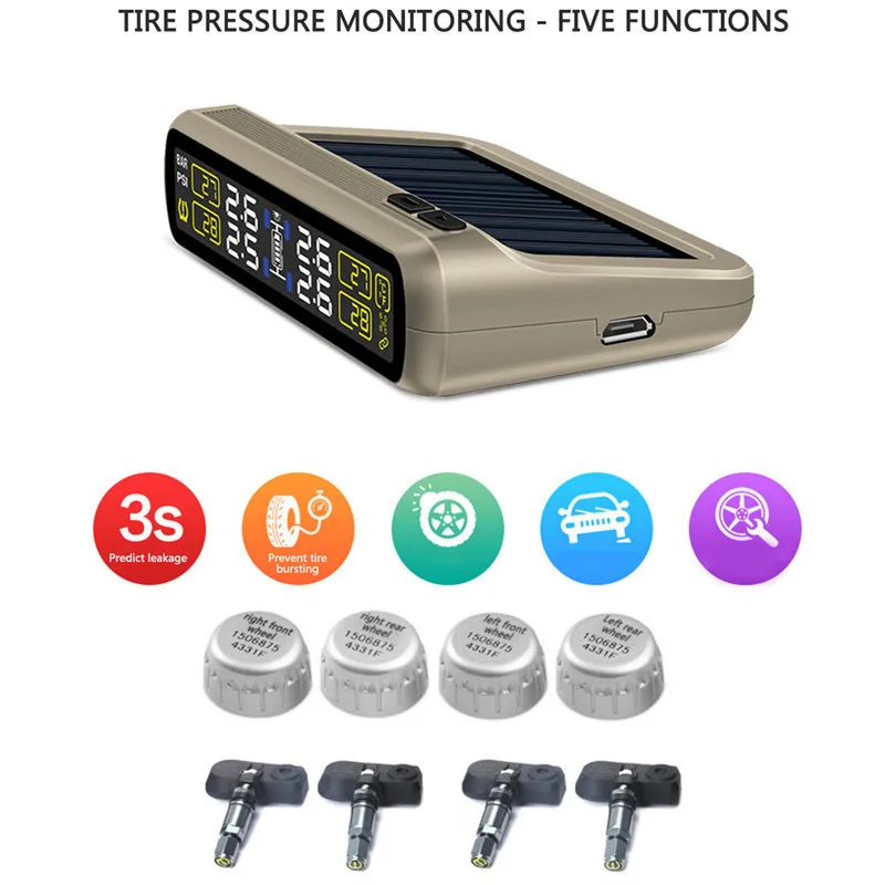 

T881 Solar Power Car Tire Pressure Monitoring System TPMS 6-in-1 Accurate monitor Automatic Wireless Connection Built-in Sensors