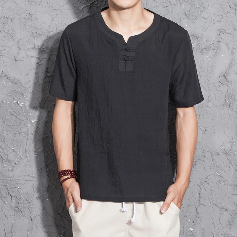 New Summer Casual Men' S Linen T-Shirts Short Sleeve Solid Mandarin Collar Fashion T-Shirt Mens Clothing Simple and Generous New Summer Casual Men' S Linen T-Shirts Short Sleeve Solid Mandarin Collar Fashion T-Shirt Mens Clothing Simple and Generous