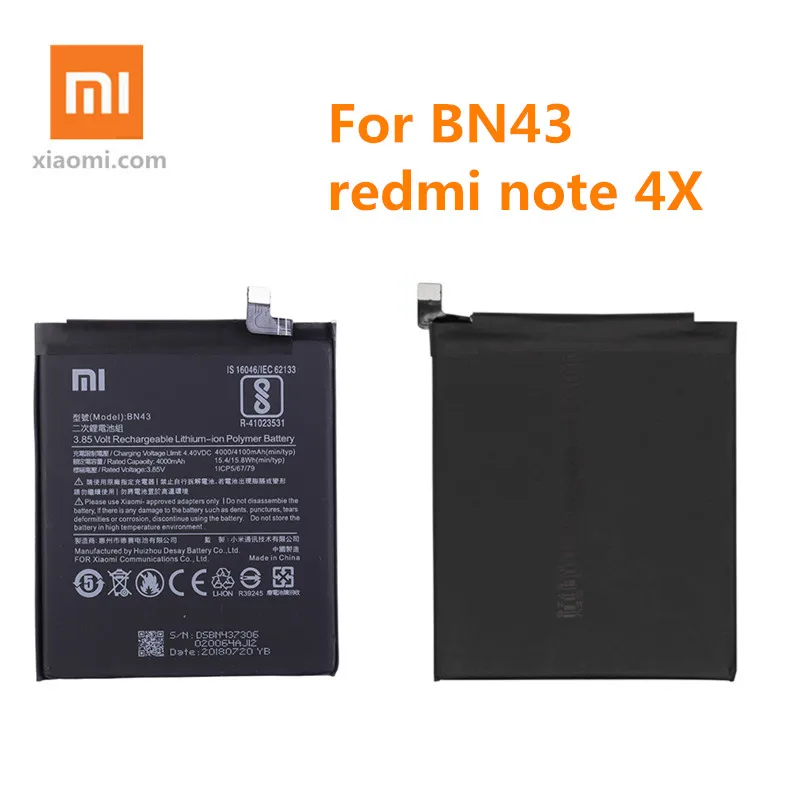 Xiaomi Redmi Note 4X/Note 4 global Snapdragon 625 4000 мАч BN43 батарея для телефона Xiao Mi 100% оригинальная