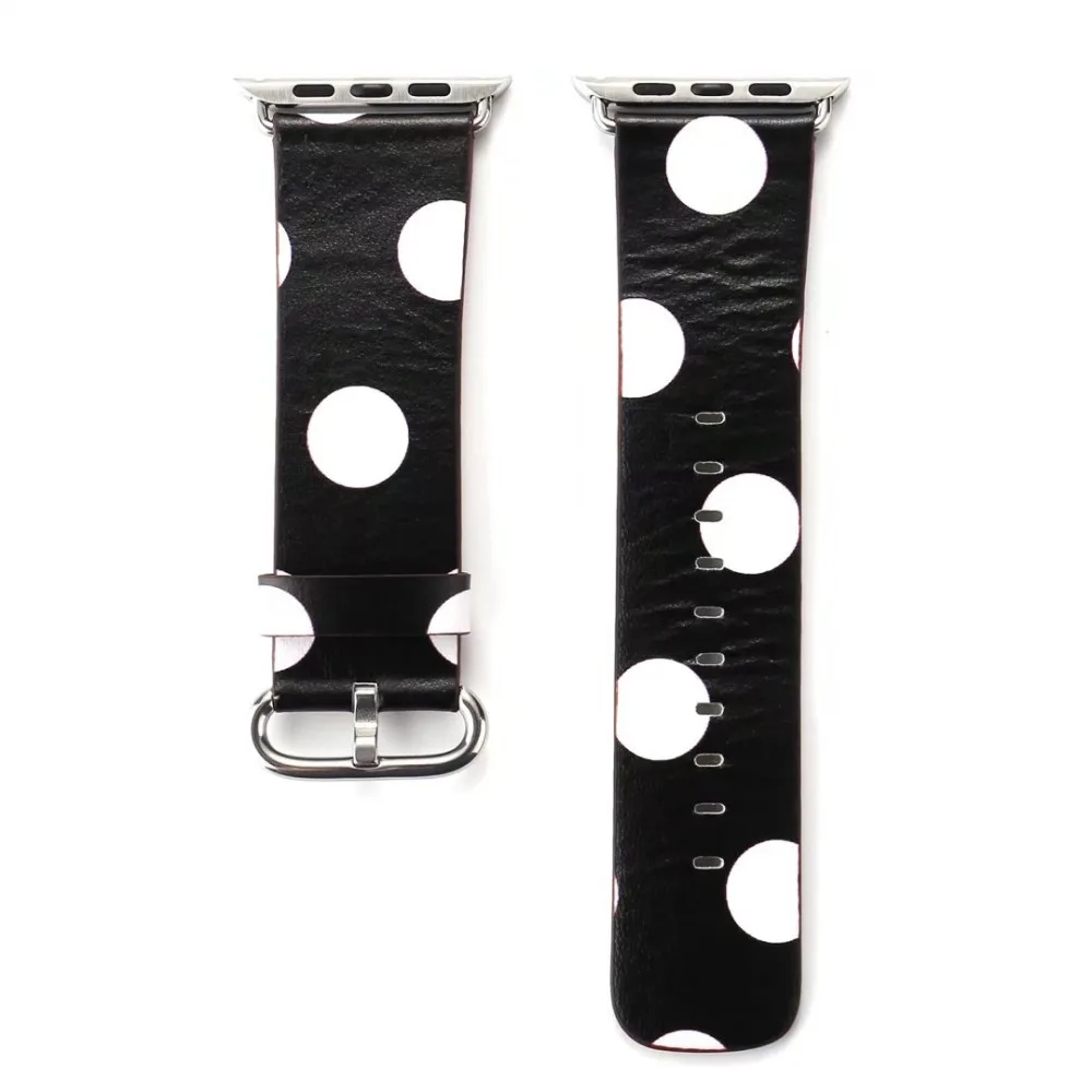 Стильный мультяшный браслет со звездами, губами, точками, котами, кожаный ремешок для Apple Watch Series 5 4 3 2 1 iWatch 38 40 42 44 мм - Цвет ремешка: White Dots