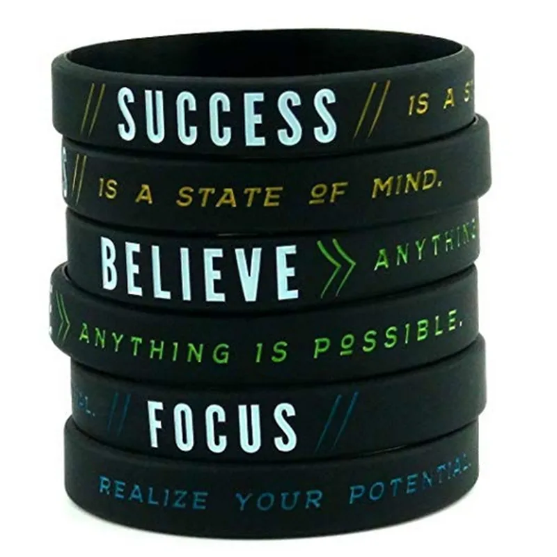 

1pc Success, Focus, Believe Motivational Silicone Wristbands Unisex Adult Size for Men Women bracelet