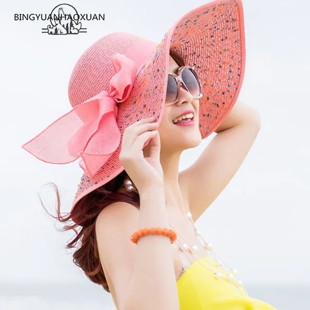Bingyuanhaoxuan brand large brim floppy floppy hat sun hat beach women hat foldable summer uv protect travel casual hat female