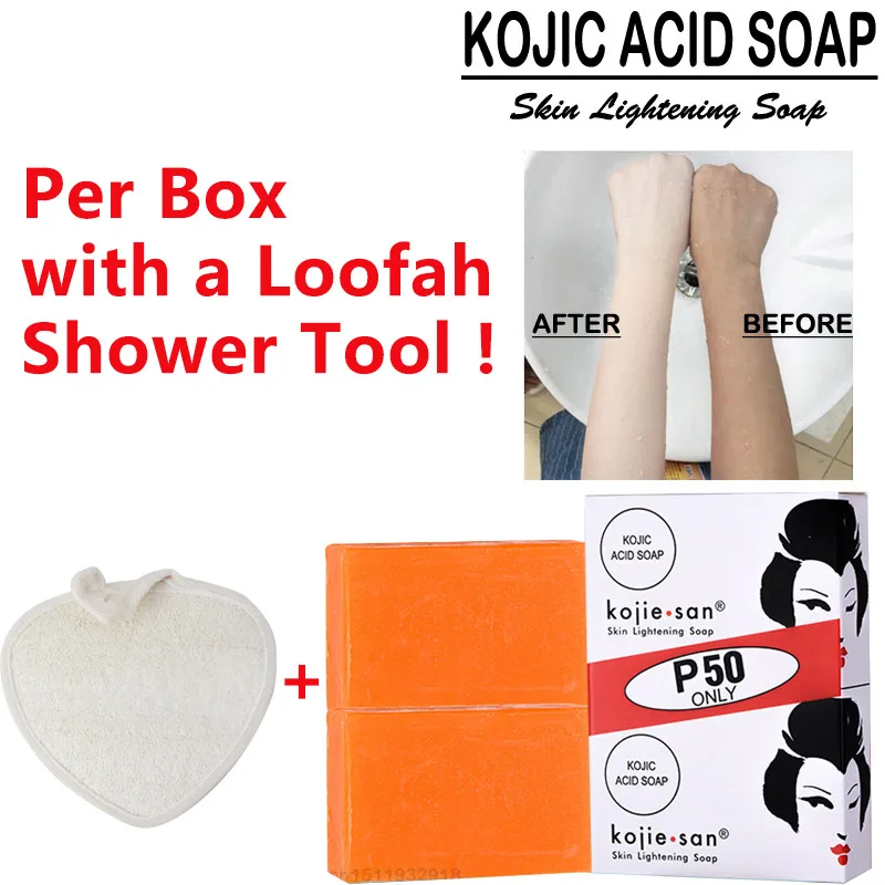 2x65 г Kojie San Kojic кислота глицериновое Отбеливающее мыло с люфой средство для ванны удаление клещей старый Отбеливающее мыло для кутикулы