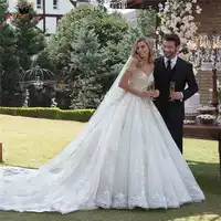 Custom Made Ball Gown Cap Sleeve Fluffy Tulle Lace Beading Luxury Plus Size Bridal Wedding Dresses Vestido de Noiva 2019 WH51M