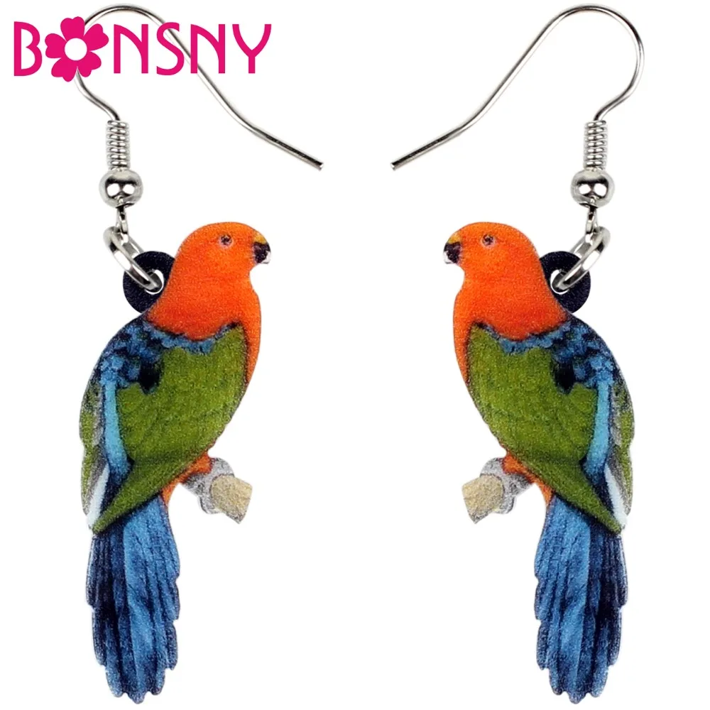 Bonsny Acrylic Floral Tropic Jungle Parrot Bird Earrings Big Long
