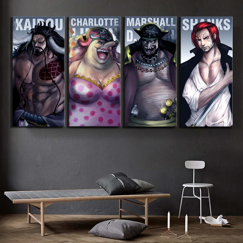 

4 Piece Anime Poster ONE PIECE Four Emperors Cartoon Pictures Canvas Paintings Animation Wall Art for Home Decor