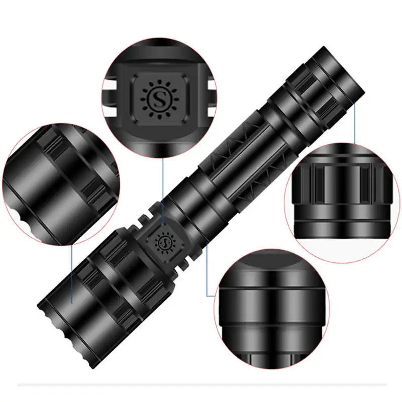 Tactical 50000LM 3 Mode T6 LED Flashlight Zoomable Torch Hiking Lamp 18650 Light