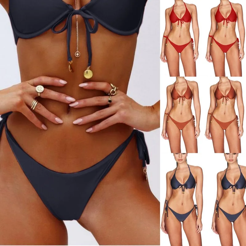 

Women Sexy Bikini White Thongs Swimwear Long Sleeve Mesh 2019 Bikini set Summer Beach Brazil Women Swimsuit Solid Color M027