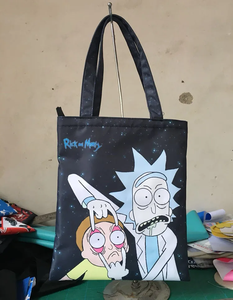 

2018 Real Rick And Morty Shoulder Bag Women Hand Canvas Shopping Simple Design Funny Pattern Printing Eco Large Capacity Tote