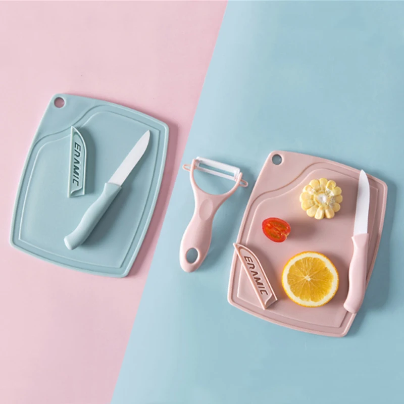 

3pcs/set candy Home kitchen Ceramic fruit knife+fruit vegetables peeler+Chopping Blocks