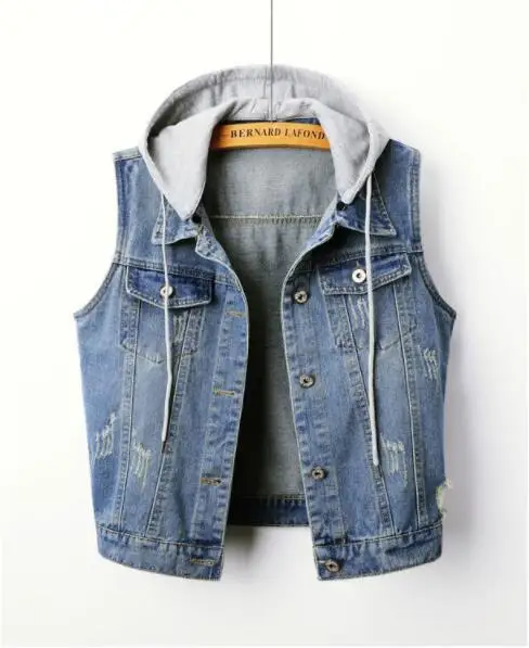

Women's vest 2019 fashion sleeveless vest large size denim vest vest casual hooded denim jacket