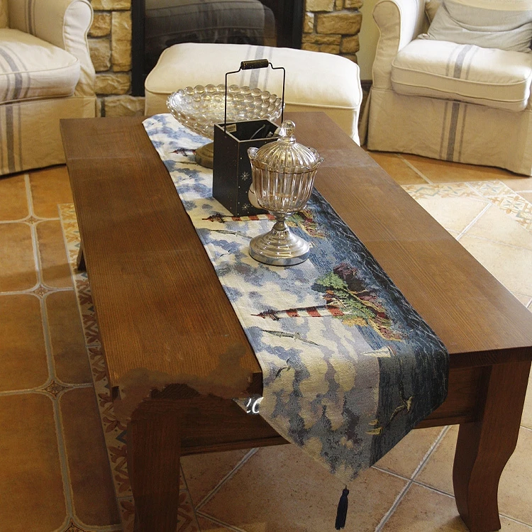 

Fashion 33*180cm table runner Mediterranean Vintage Style Mediterranean lighthouse Table flag Placemat Tea table cover towel