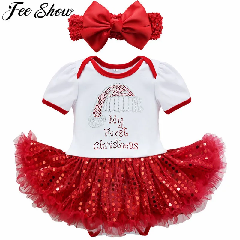 

2Pcs Baby Girls New Years Family Christmas Romper+Headband baby girl winter clothes toddler christmas outfits baby santa suits