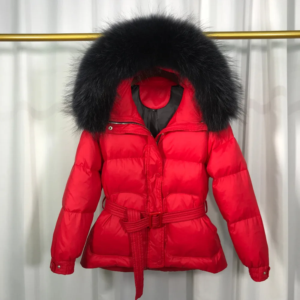 

Big Real Raccoon Fur 2019 New Women's Hooded Female Winter White Duck Down Jacket Loose Warm Coat Down Parka Winter Coat Women