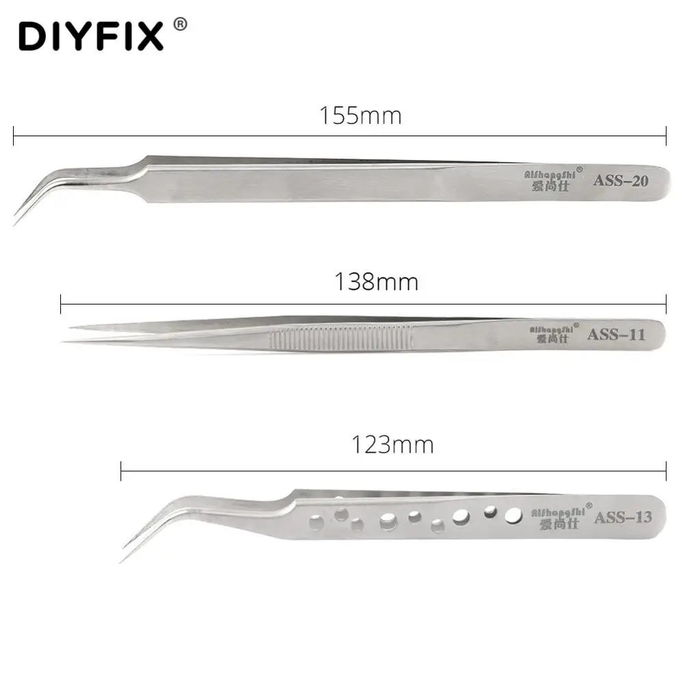 DIYFIX прецизионный Пинцет Электроника промышленные антистатические прямые изогнутые наконечники щипцы для ремонта телефона ручные инструменты для компонентов