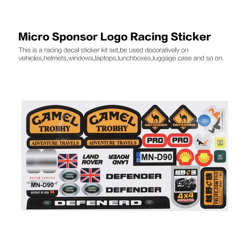 

Micro Sponsor Logo Racing Sticker Sheet Universal For WPL & MN RC Car Crawler Sticker Parts RC Car Parts Durability