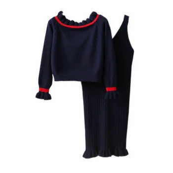 

new winter women knitted sweater and pullovers slash neck butterfly sleeve ruffles solid color knitted pullover tops 0.67KG