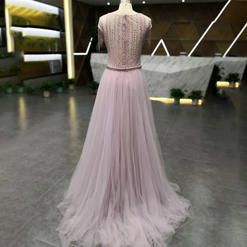 Новое поступление, настоящие фотографии, платья в стиле знаменитостей, роскошное Тюлевое вечернее платье с бисером, блестящее платье, предпродажа L5490