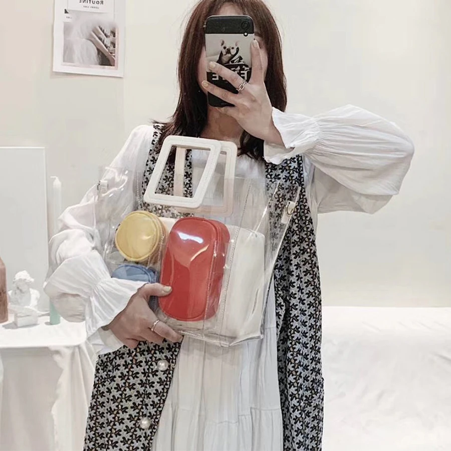 

Fashion Transparent Multi-function Handbag For Women Casual Large Capacity Tote Bag Ladies Daily Wild Elegant Shoulder Bag 2019