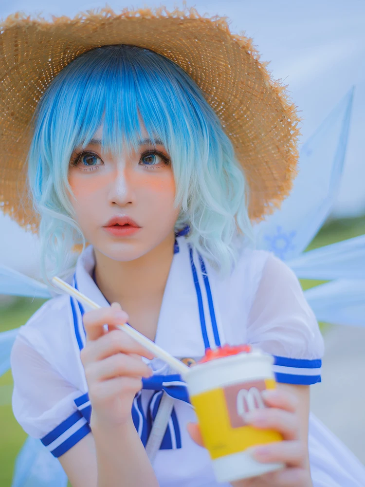 Аниме! Костюм косплея Touhou Project Cirno воплощение алого дьявола платье униформа| |