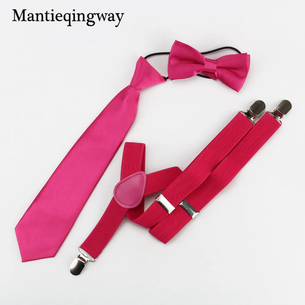 Детские подтяжки, одноцветные 3 зажима на подтяжках, Детские регулируемые подтяжки галстук бабочка, набор галстуков, аксессуары - Цвет: Rose red