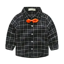 JCHAO/Детская рубашка на весну и осень хлопковая клетчатая блузка в полоску с галстуком для мальчиков и девочек повседневная детская одежда многоцветная