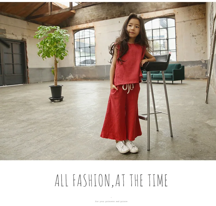 Casual Kids Clothes Suit For Teenage Girls Clothing set 2019 Summer Solid Vest Tshirt Pants 2-piece Soft Cotton Children Outfits (4)