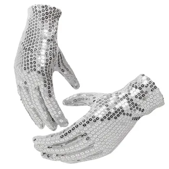 

2 Pair Children Gloves Festival Sparkle Sequin Wrist Gloves for Party Dance Event Kids Unisex Jazz Performance Silver Gloves