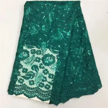 

Green Tulle Embroidered Lace African Nigerian Lace Fabric 2020 High Quality French Sequins Net Lace Fabrics For Party dress