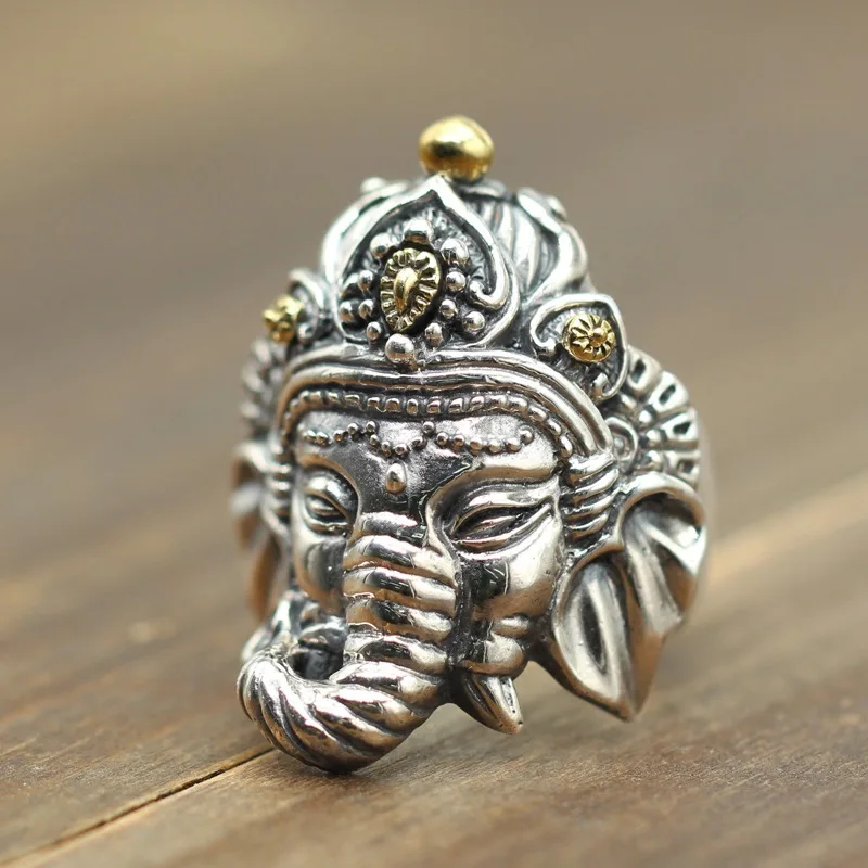 S925 silver elephant god man ring opening domineering personality retro carved old silver Zhaocai fingerring S925 silver elephant god man ring opening domineering personality retro carved old silver Zhaocai fingerring