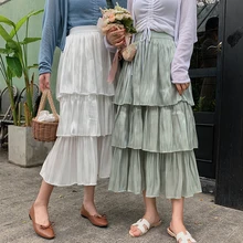 4 цвета, корейский стиль, высокая талия, женские длинные юбки, летние миди плиссированные женские юбки, многослойные юбки, женские(mm7936
