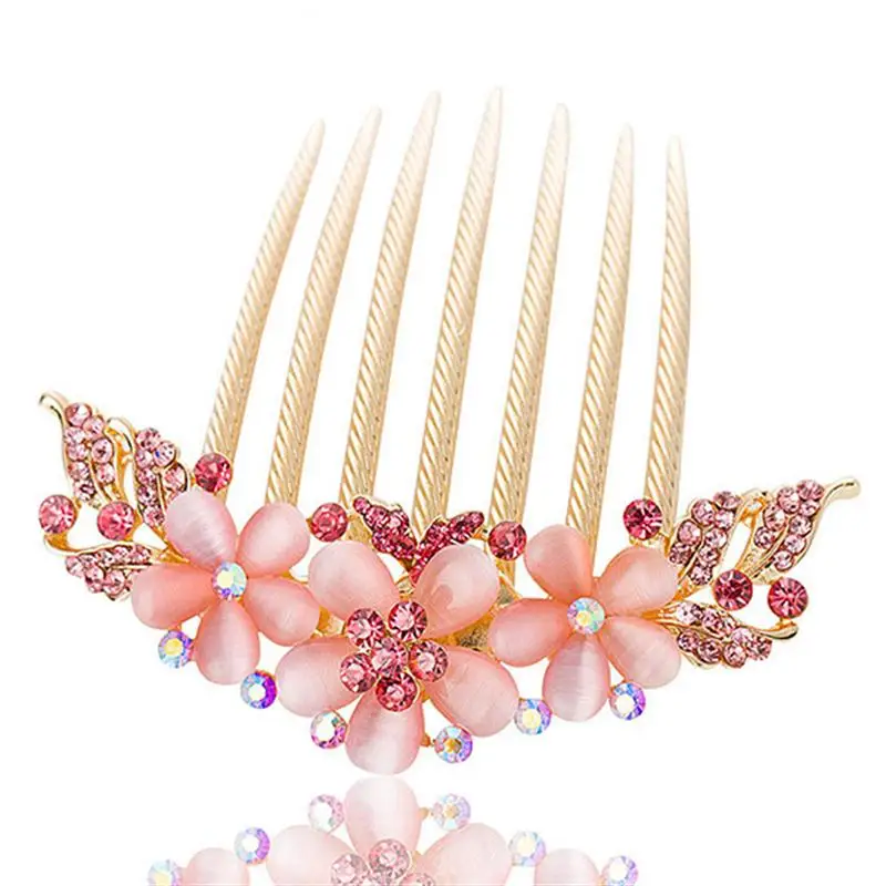 

Fashionable Flower Headdress Hair Accessories Vintage Hair Clip Hairpin Comb 7-Teeth (Pink) D5