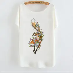 Летняя рубашка с принтом лисы, с коротким рукавом, повседневная женская футболка для девочек, женская рубашка, футболка Лис с животными