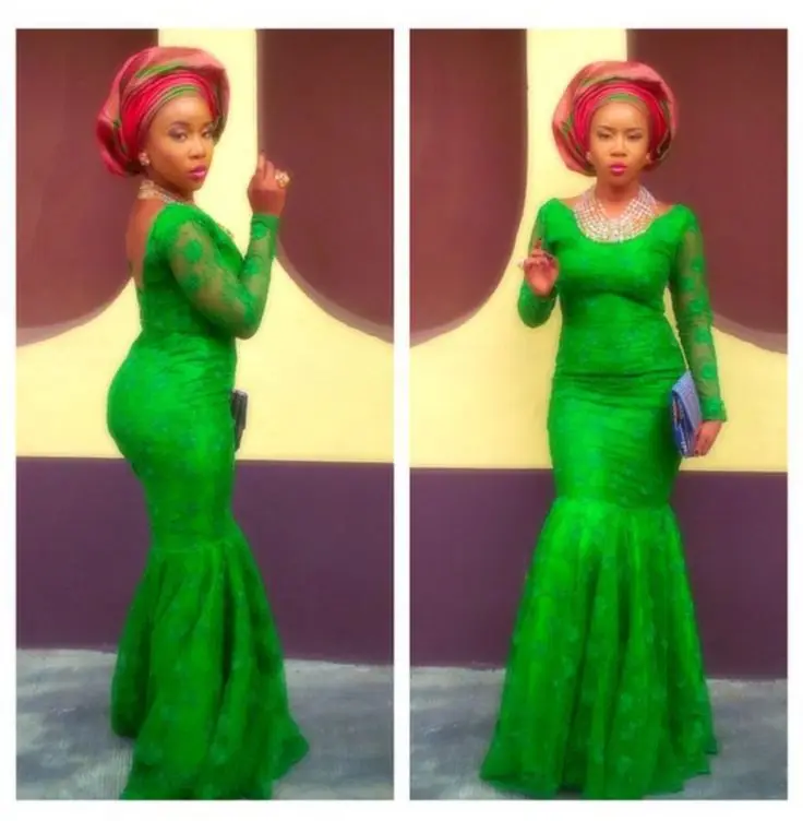Aliexpress.com Acheter Ankara Style Vert Émeraude Dentelle Sirène De Bal Robes 2017 Mode Africaine Femmes Robe Manches Longues Robes De Soirée Robe de