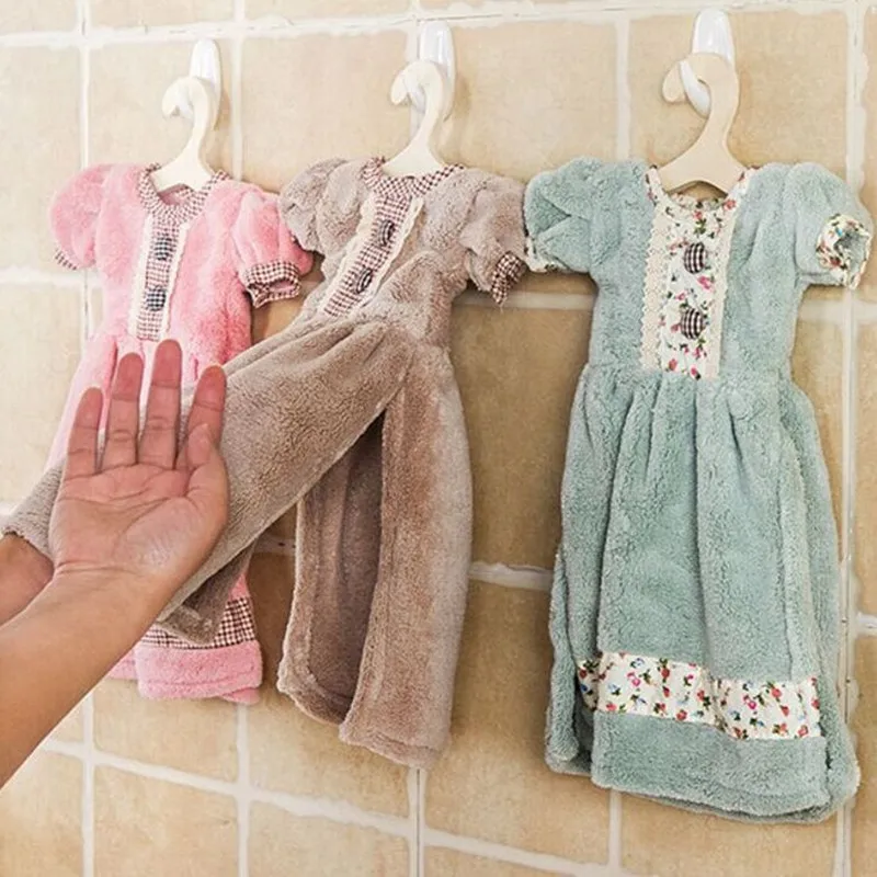 lovely princess skirt dress hand towel cute Absorbent Coral velvet kids Hanging Wipe bathroom