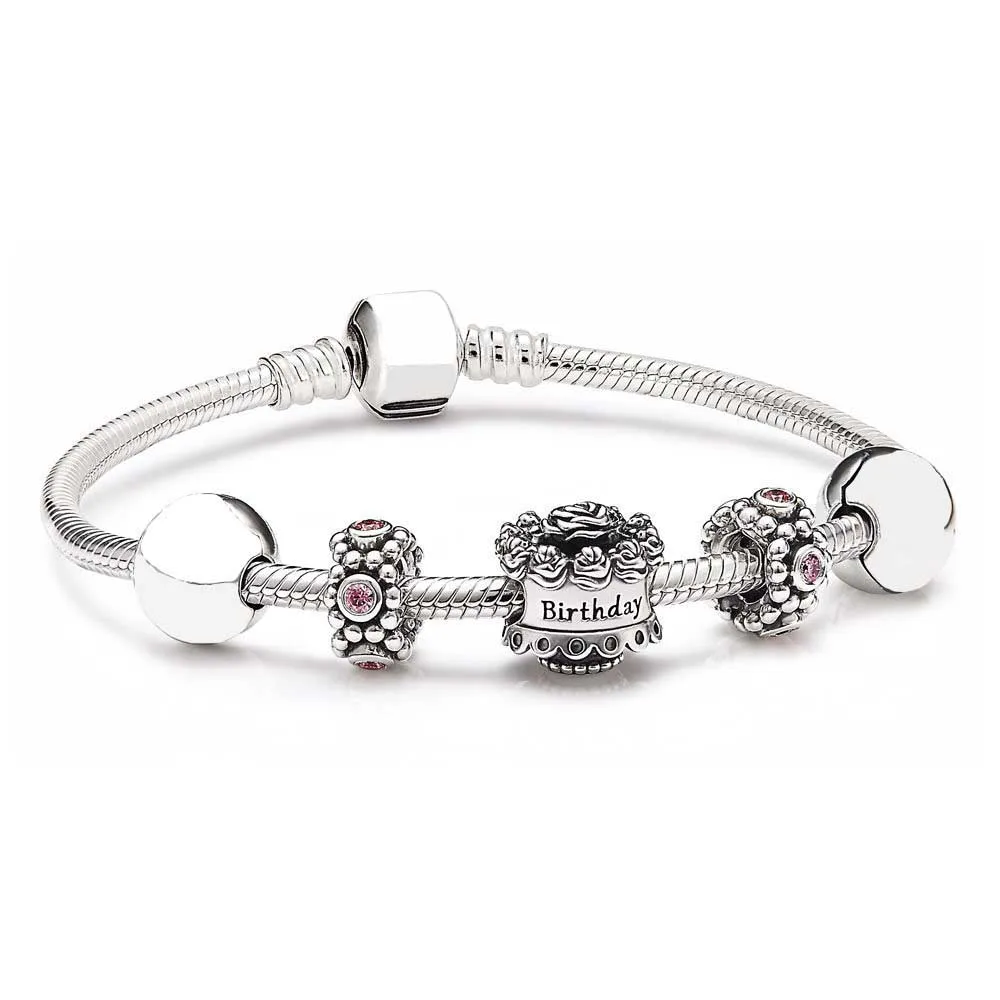 

100% 925 Sterling Silver SALE - BIRTHDAY GIFT SET Fit DIY Original Charm Bracelets Jewelry A Set of Prices Couple Bracelet