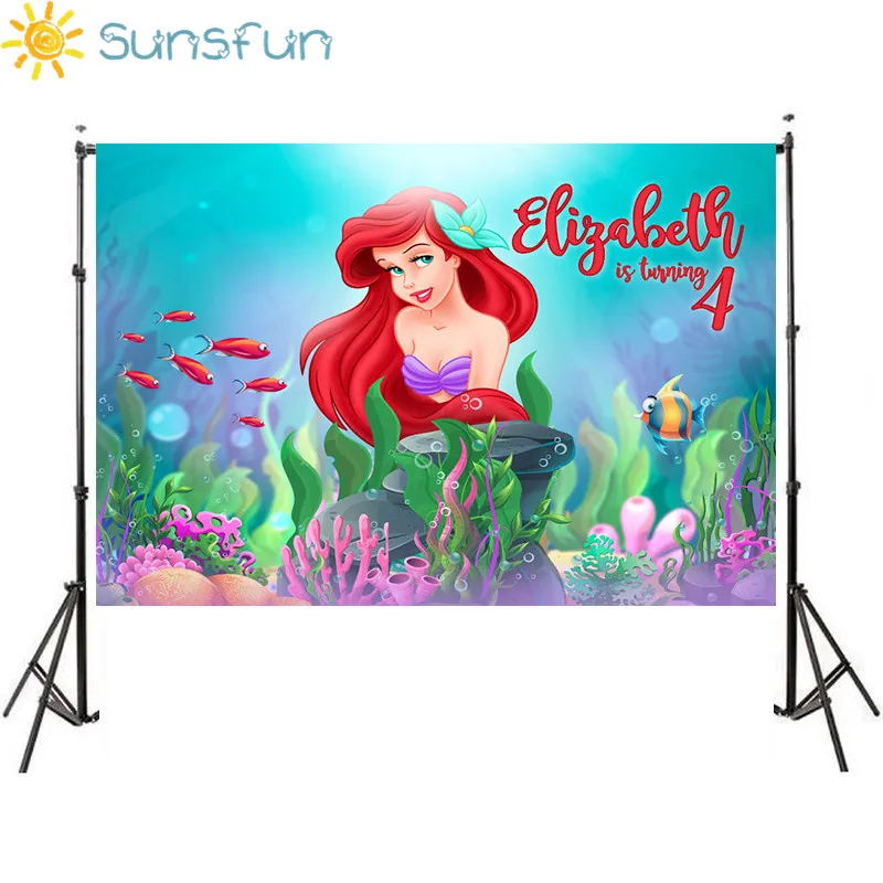 

Sunsfun 7x5ft Vinyl Little Mermaid Princess Under Sea Fish Palace Bubbles Custom Backdrops Children Backgrounds For Photo Studio