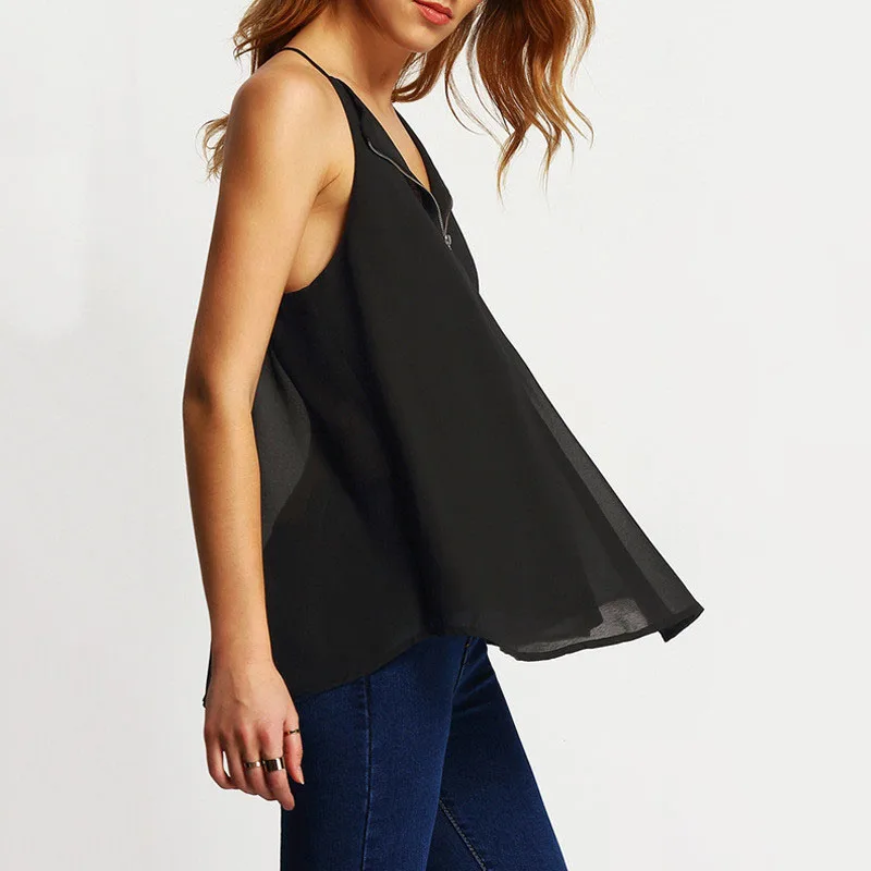 2019 Fashion Women's blouse Summer Multicolor Sling Chiffon shirt Solid V-neck Casual blouse Loose Female Top
