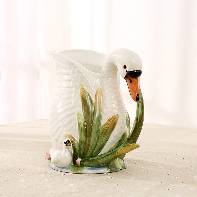 Керамические креативные белые цветы лебедя ваза горшок домашний декор ремесла комнаты свадебные украшения фарфоровые статуэтки ручной работы