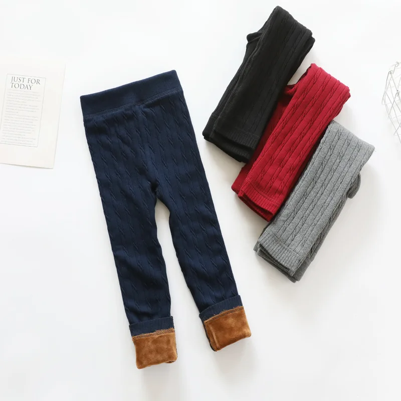 

JXYSY Kids pants Autumn new girls leggings Knitted cotton boys trousers Children's plus velvet padded leggings winter pants kids