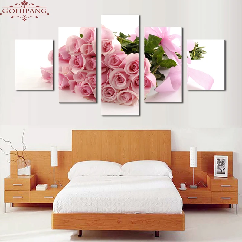 5-Piece-Pink-Roses-Picture-Painting-Modern-Home-Wall-Decor-For-Living-Room-Print-Painting-On (1)